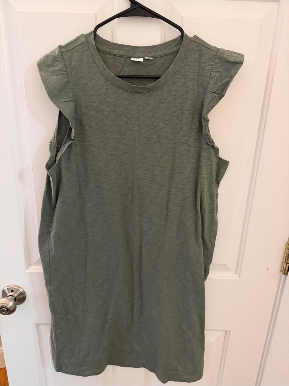 Women's Gap Olive Green Sleeveless Ruffle Shoulder dress
